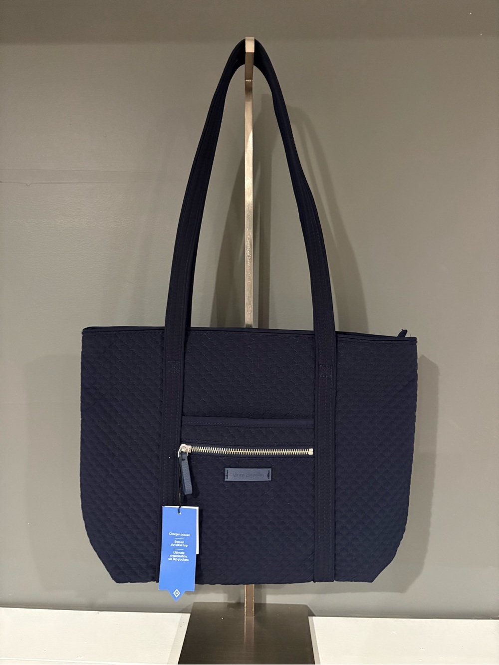 Vera Bradley Quilted Navy Tote with Front Zip Pocket